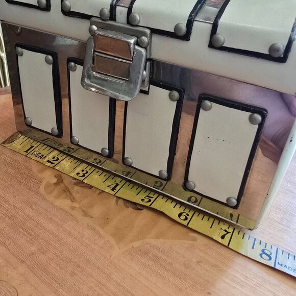 Tano of Madrid - Vintage Silver & Leather Locking Train Case Style Purse​ - Picture 14 of 16